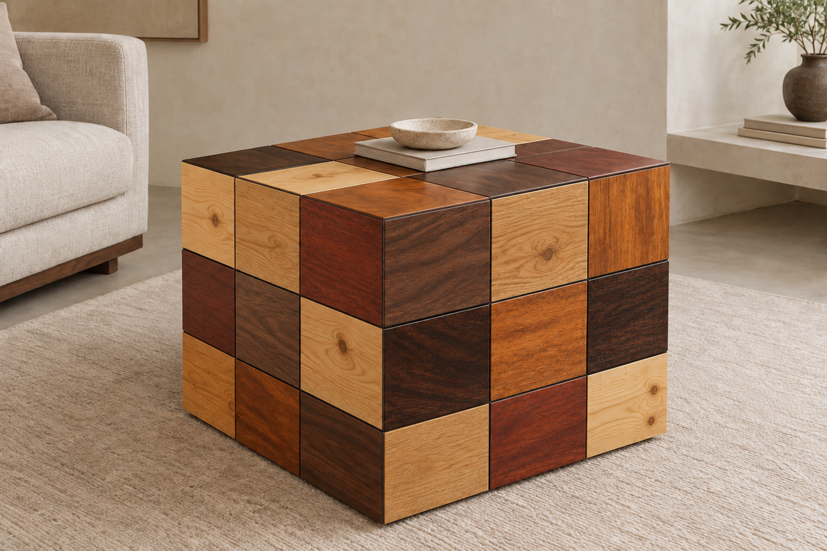 Cubo Seis Madeiras em ambiente com tampa fechada